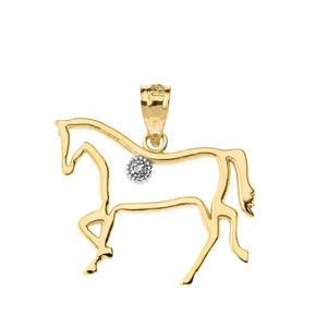 Horse Outline Solitaire Equestrian Pendant Necklace in Gold (Yellow/Rose/White)