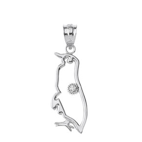 Solid White Gold Penguin Outline Solitaire Pendant Necklace