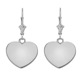 Solid Sterling Silver Simple Heart Leverback Earrings