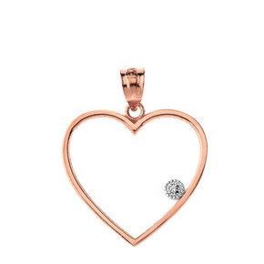 Solid Rose Gold Heart Outline Solitaire Pendant Necklace