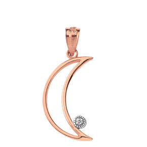 Solid Rose Gold Crescent Moon Outline Solitaire Pendant Necklace