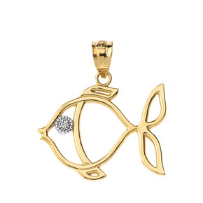 Tropical Reef Fish Outline Solitaire Pendant Necklace in Gold (Yellow/Rose/White)