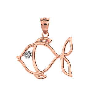 Solid Rose Gold Tropical Reef Fish Outline Solitaire Pendant Necklace