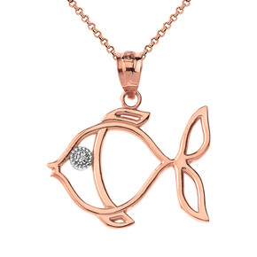 Solid Rose Gold Tropical Reef Fish Outline Solitaire Pendant Necklace