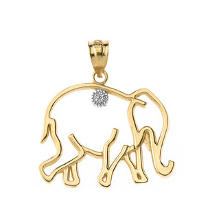 Elephant Outline Solitaire Pendant Necklace in Gold (Yellow/Rose/White)