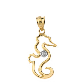Seahorse Outline Solitaire Pendant Necklace in Gold (Yellow/Rose/White)