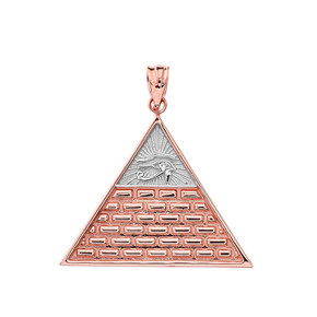 Two-Tone Rose Gold Egyptian Eye of Ra/Providence Wedjat Pyramid Pendant