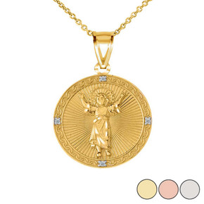 Diamond Divino Niño Jesus Round Medallion Pendant Necklace in Gold (Yellow/Rose/White)