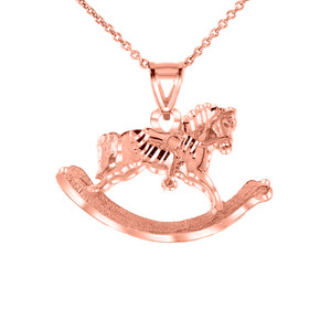 Texturized Rocking Horse Pendant Necklace in Rose Gold