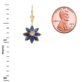 Genuine Sapphire and Diamond Daisy Leverback Earrings In 14K(Available in Yellow/Rose/White Gold)