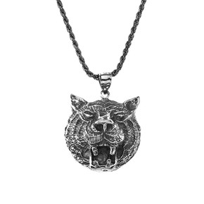 Sterling Silver Oxidized Tiger Head Charm Pendant