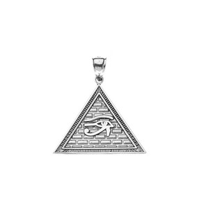 .925 Sterling Silver Egyptian Eye of Horus/Providence Wadjat Pyramid Oxidized Pendant