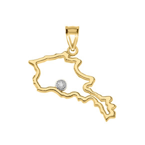 Diamond Outline Armenia Map Pendant Necklace in Gold (Yellow/Rose/White)