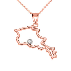 Diamond Outline Armenia Map Pendant Necklace in Rose Gold