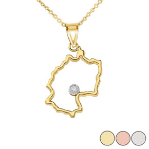 Diamond Outline Germany Map Pendant Necklace in Gold (Yellow/Rose/White)
