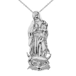 Our Lady Of Guadalupe  Pendant Necklace in White  Gold  With Hidden Bail