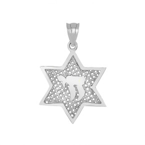 Star of David with Chai Pendant Necklace in .925 Sterling Silver