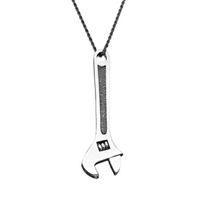 Sterling Silver Oxidized Large Wrench Pendant Necklace
