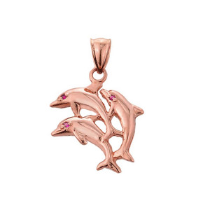 Rose Gold Flying Dolphins Charm Pendant Necklace