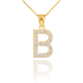 Yellow Gold Letter "A-Z" Initial Diamond Monogram Pendant Necklace