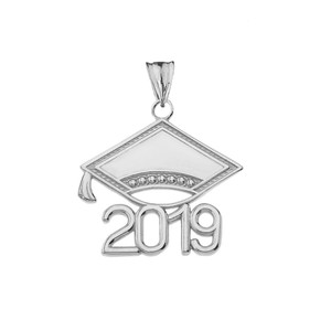 Class of 2019 Graduation Cap Pendant Necklace In Sterling Silver