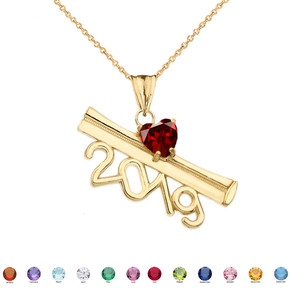 2019 Graduation Diploma Personalized Birthstone CZ Pendant Necklace In Gold (Available in Yellow/Rose/White Gold)