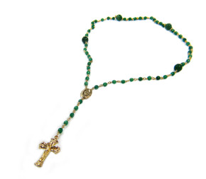 Sterling Silver Green Onyx Gold Plated Rosary Beaded Necklace 20 Inch