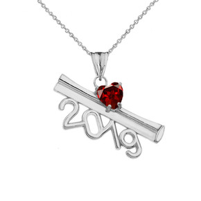 2019 Graduation Diploma Personalized Birthstone CZ Pendant Necklace In Sterling Silver