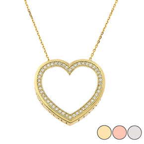 Valentine's Diamond Heart "I LOVE YOU" Necklace in Gold (Yellow/Rose/White) (0.75")