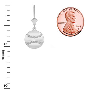 Polished Baseball Sports Leverback Earrings in Sterling Silver