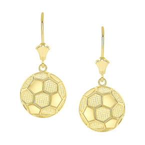 Yellow Gold Soccer Ball Fútbol Sports Leverback Earrings