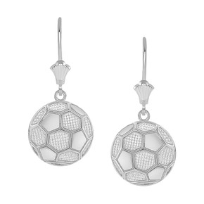 .925 Sterling Silver Soccer Ball Fútbol Sports Leverback Earrings