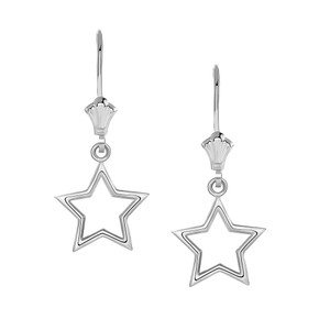 Polished Star Leverback Earrings in Sterling Silver