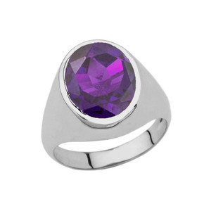 Men's Fancy Statement Ring With 10ct Personalized (LC) Birthstone In White Gold 10K