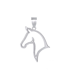 Outlined Stallion Horse Head Pendant Necklace in Sterling Silver