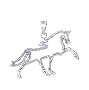 Outlined Running Stallion Horse Pendant Necklace in Sterling Silver