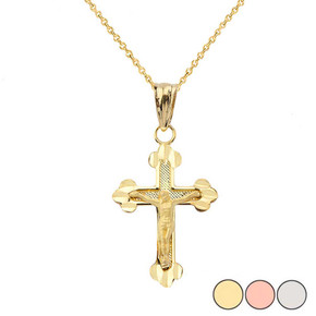 Greek Orthodox Cross Pendant Necklace in Gold (Yellow/Rose/White)