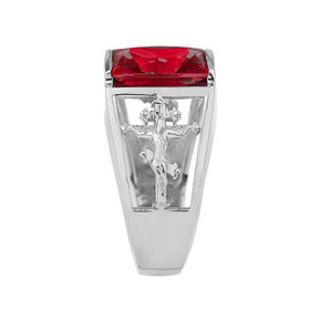 10K White Gold Custom Garnet Birthstone Cross Ring side view 10K White Gold Custom Garnet Birthstone Cross Ring side view