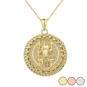 Saint Benedict statement Pendant Necklace in  Gold (Yellow/Rose/White)