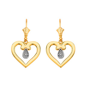 Open Heart Two-Tone Diamond Leverback Earrings (Available in Yellow/Rose/White Gold)