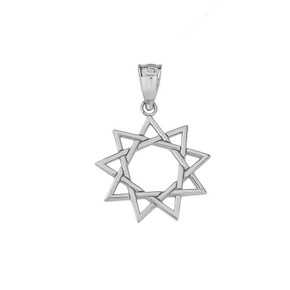 .925 Sterling Silver 9 Point Baha'i Star Faith Pendant