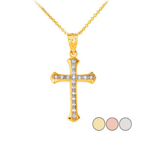 Elegant Diamond Cross Pendant Necklace in Gold (Yellow/ Rose/White)