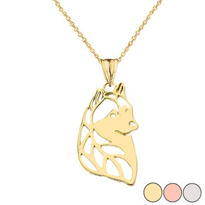 Alaskan Husky Cutout Silhouette Pendant Necklace In Gold (Yellow/Rose/White)