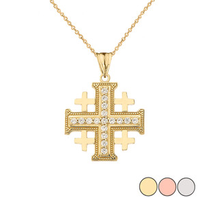 Crusaders Diamond Cross Pendant Necklace in Gold (Yellow/Rose/White)