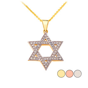 Star of David Diamond Pendant Necklace in Gold (Yellow/ Rose/White)