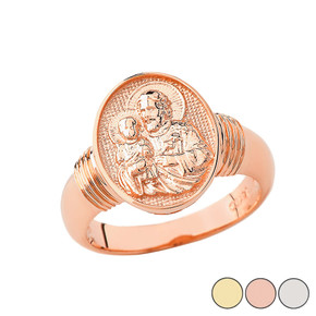 Rose Gold Religious Patron Saint Joseph Oval Signet Ring