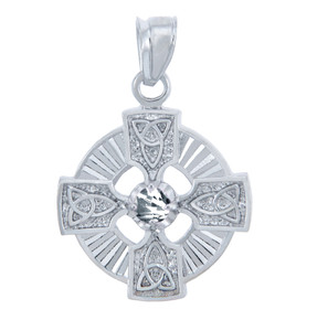Silver Celtic Trinity Pendant with Clear CZ Stone