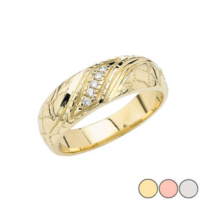 Men's Nugget Diamond Wedding Band Ring In Gold (Yellow/Rose /White)