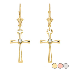 Solitaire Diamond Cross  Leverback Earring(Available In Yellow/Rose/White Gold)