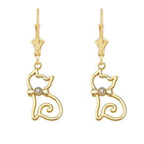 Openwork Diamond Cat Leverback Earring ( Available in Yellow / Rose / White Gold )